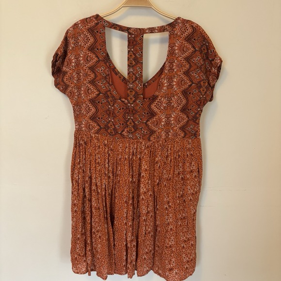 Free People‎ Orange Sundown Babydoll Dress Aztec Boho Western Cowgirl XS - Picture 5 of 7